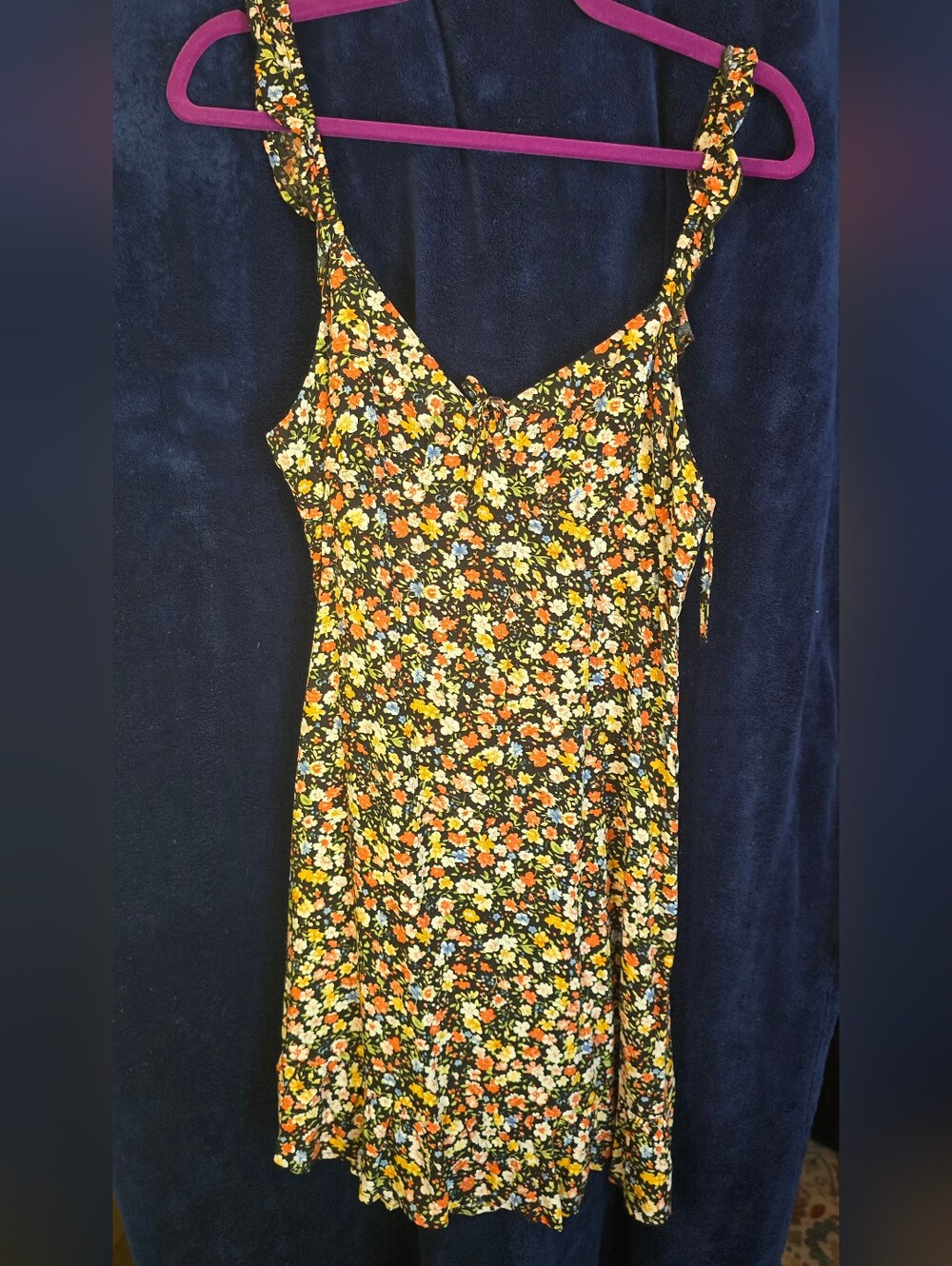 SHEIN Black Midi Dress with Orange & Yellow Floral Print. NWOT.